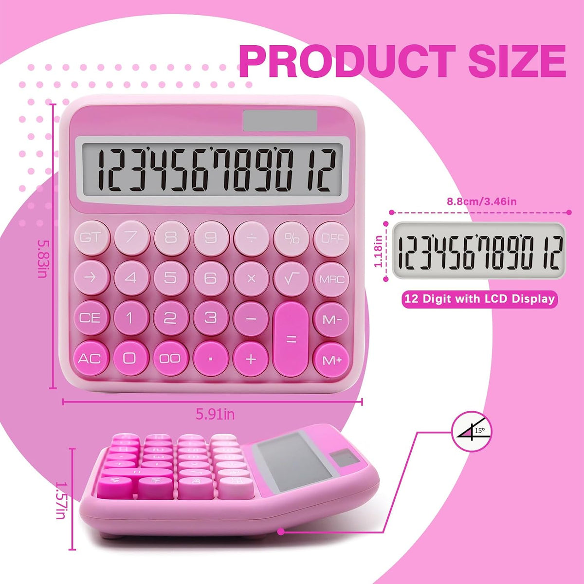 Gradient Hot Pink Calculator, Big Button Calculator with Large LCD Display
