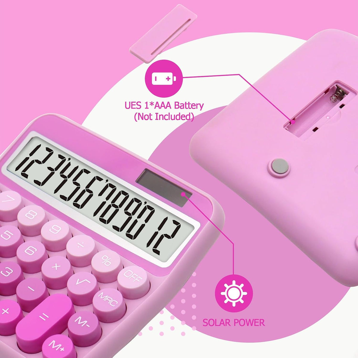Gradient Hot Pink Calculator, Big Button Calculator with Large LCD Display