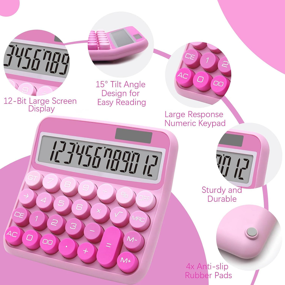 Gradient Hot Pink Calculator, Big Button Calculator with Large LCD Display