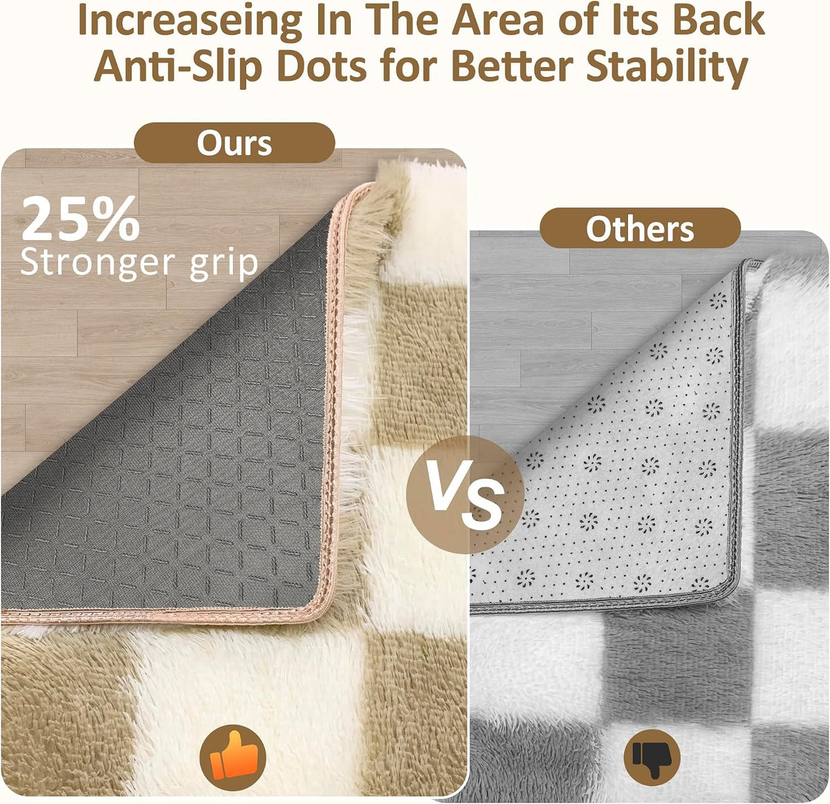 Soft Shag Fluffy Small Rug for Bedroom, 2x3 Washable Fuzzy Beige Checkered Rug for Living Room Indoor Entryway Throw Rugs for Kids Girls Boys Room Nursery