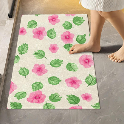 Soft Pink Flowers Bathroom Rug, Non Slip Dry Quickly Bath Mat, Absorbent Soft Bath Rug, Home Decor Accessories, 24"x16"
