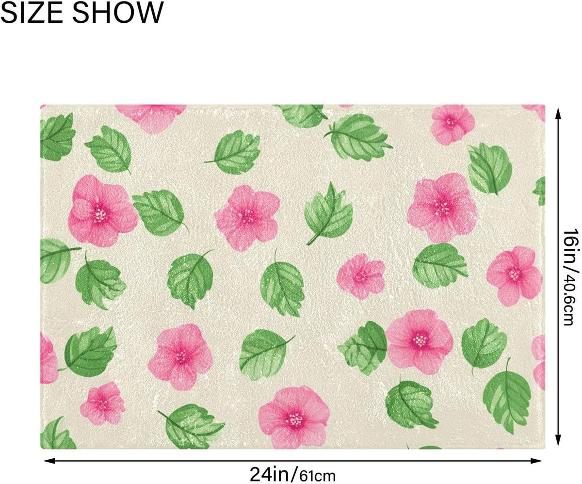 Soft Pink Flowers Bathroom Rug, Non Slip Dry Quickly Bath Mat, Absorbent Soft Bath Rug, Home Decor Accessories, 24"x16"