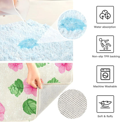 Soft Pink Flowers Bathroom Rug, Non Slip Dry Quickly Bath Mat, Absorbent Soft Bath Rug, Home Decor Accessories, 24"x16"