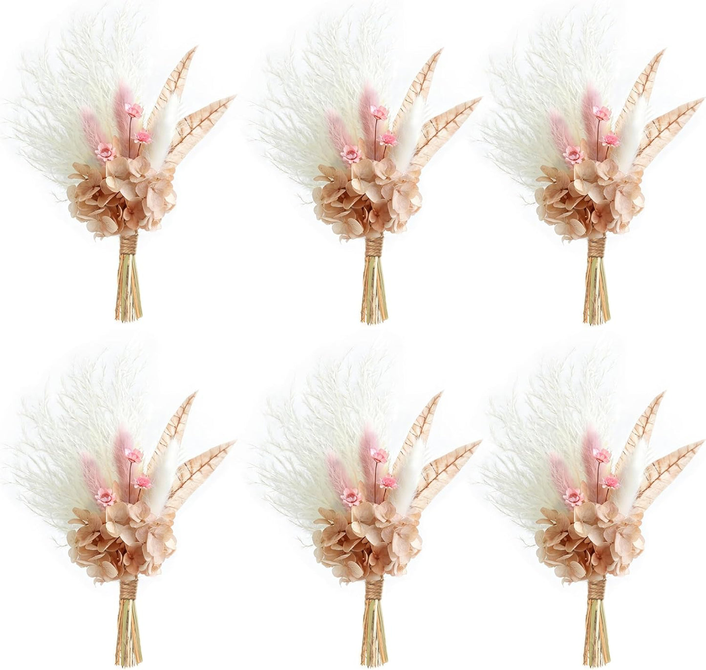 Miniature Dried Flower Bouquet (Pack of 6), Small Dried Pampas Grass, Small Dried Flowers for Crafts, Birthday Cake Bridesmaid Gift Box, Card Envelope Decoration. (Dusty Pink)