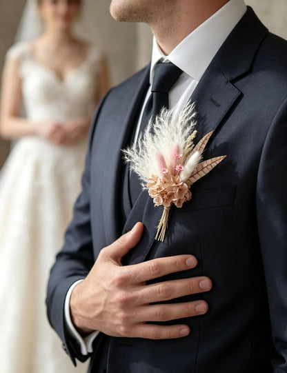 Miniature Dried Flower Bouquet (Pack of 6), Small Dried Pampas Grass, Small Dried Flowers for Crafts, Birthday Cake Bridesmaid Gift Box, Card Envelope Decoration. (Dusty Pink)