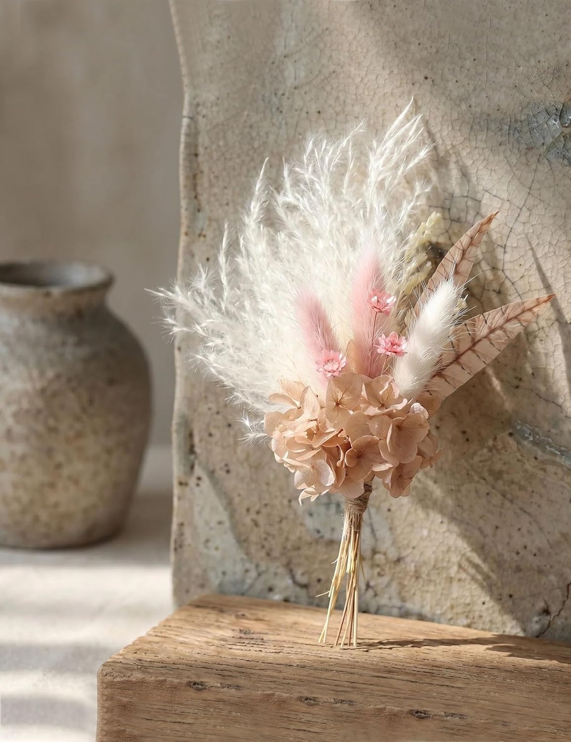 Miniature Dried Flower Bouquet (Pack of 6), Small Dried Pampas Grass, Small Dried Flowers for Crafts, Birthday Cake Bridesmaid Gift Box, Card Envelope Decoration. (Dusty Pink)