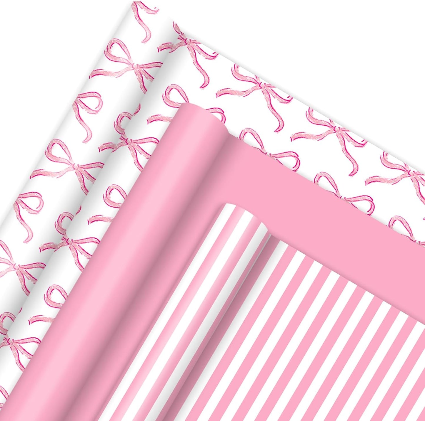 3 Rolls Bow Stripe Wrapping Paper -Mini Roll- 17In x 32.8Ft Pink White Gift Wrap Paper Cute Coquette Bowknot Craft Paper for Party Packing Supplies