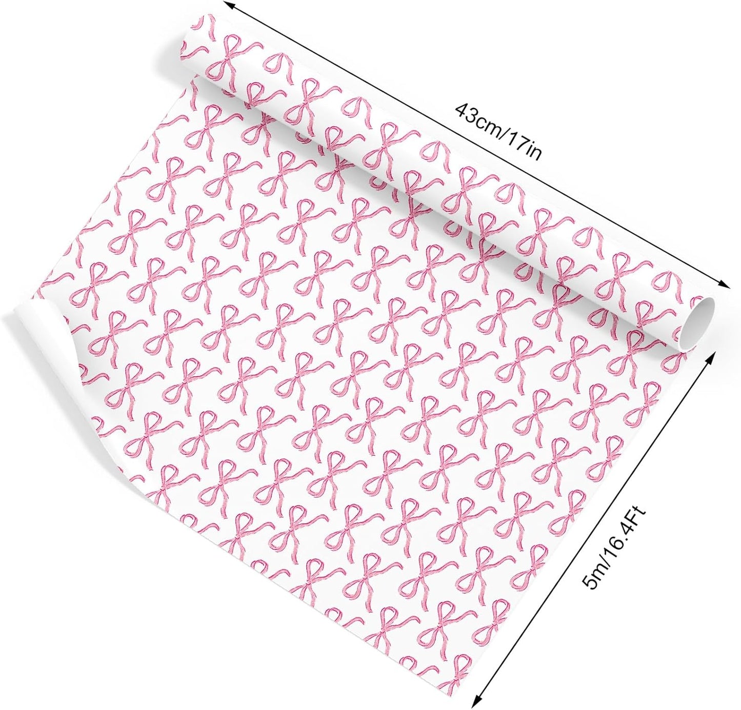 3 Rolls Bow Stripe Wrapping Paper -Mini Roll- 17In x 32.8Ft Pink White Gift Wrap Paper Cute Coquette Bowknot Craft Paper for Party Packing Supplies