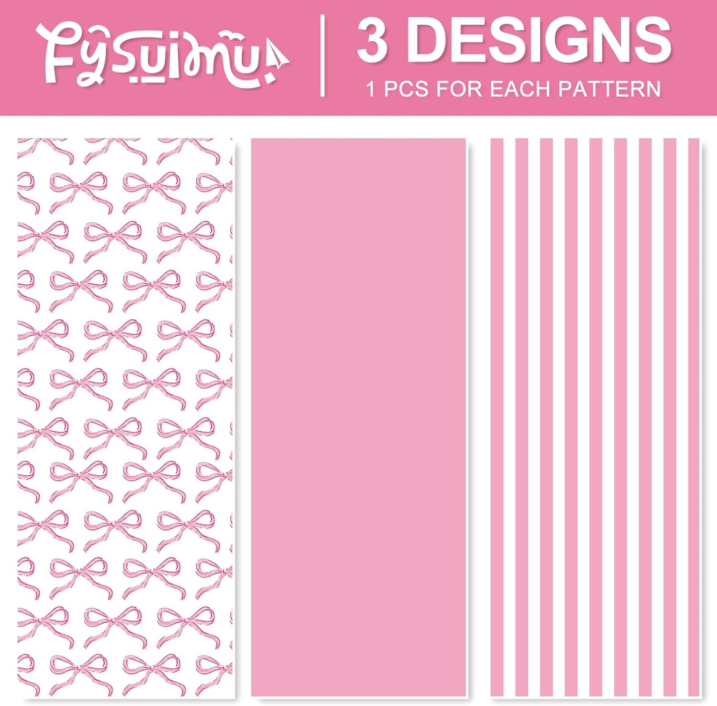 3 Rolls Bow Stripe Wrapping Paper -Mini Roll- 17In x 32.8Ft Pink White Gift Wrap Paper Cute Coquette Bowknot Craft Paper for Party Packing Supplies