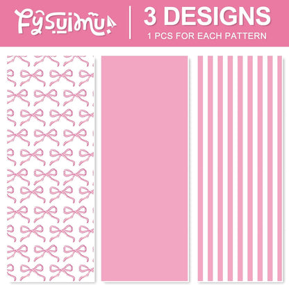 3 Rolls Bow Stripe Wrapping Paper -Mini Roll- 17In x 32.8Ft Pink White Gift Wrap Paper Cute Coquette Bowknot Craft Paper for Party Packing Supplies