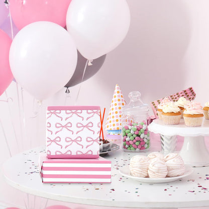 3 Rolls Bow Stripe Wrapping Paper -Mini Roll- 17In x 32.8Ft Pink White Gift Wrap Paper Cute Coquette Bowknot Craft Paper for Party Packing Supplies