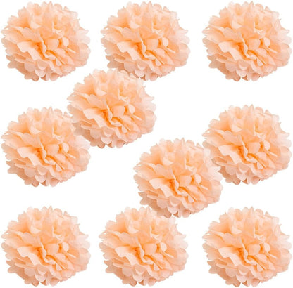 Set of 10 - Peach 8" - (10 Pack) Tissue Pom Poms Flower Party Decorations for Weddings, Birthday, Halloween, Bridal, Baby Showers, Nursery, Décor