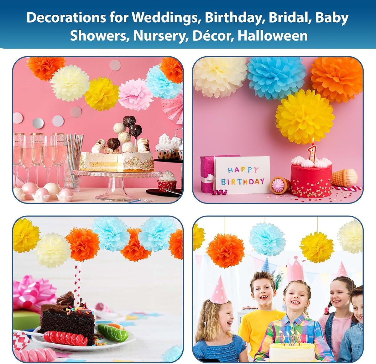Set of 10 - Peach 8" - (10 Pack) Tissue Pom Poms Flower Party Decorations for Weddings, Birthday, Halloween, Bridal, Baby Showers, Nursery, Décor
