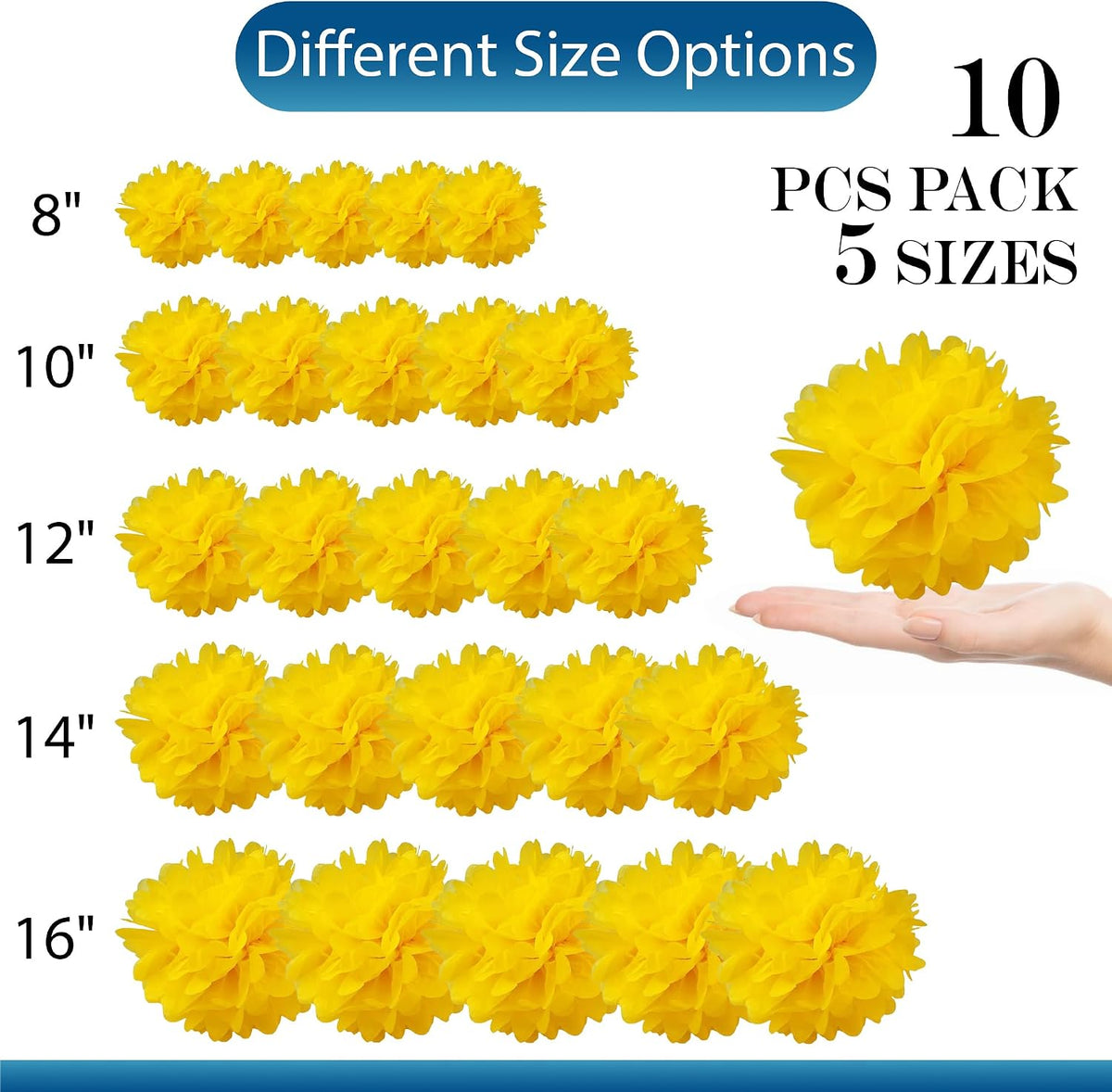 Set of 10 - Peach 8" - (10 Pack) Tissue Pom Poms Flower Party Decorations for Weddings, Birthday, Halloween, Bridal, Baby Showers, Nursery, Décor