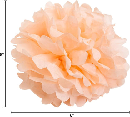 Set of 10 - Peach 8" - (10 Pack) Tissue Pom Poms Flower Party Decorations for Weddings, Birthday, Halloween, Bridal, Baby Showers, Nursery, Décor