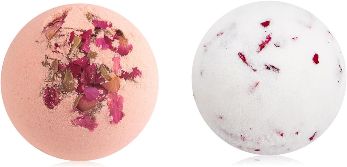 Bath Bombs for Women Spa Gift Set with 1 Rose and 1 Milk Essential Oils Sea Salt Moisturizing Relaxing Birthday Gift for Her Bubble Bath Skincare Relaxation Aromatherapy Gifts 2 Pack