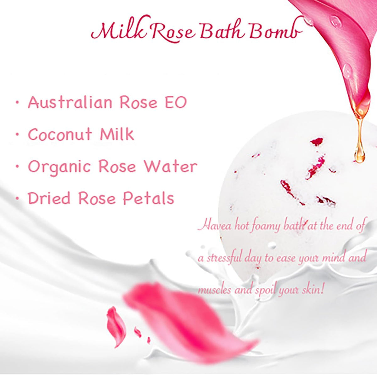 Bath Bombs for Women Spa Gift Set with 1 Rose and 1 Milk Essential Oils Sea Salt Moisturizing Relaxing Birthday Gift for Her Bubble Bath Skincare Relaxation Aromatherapy Gifts 2 Pack