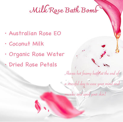 Bath Bombs for Women Spa Gift Set with 1 Rose and 1 Milk Essential Oils Sea Salt Moisturizing Relaxing Birthday Gift for Her Bubble Bath Skincare Relaxation Aromatherapy Gifts 2 Pack