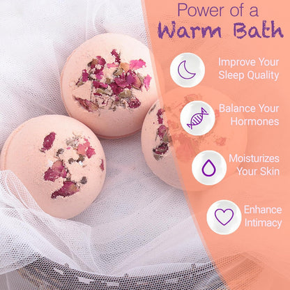 Bath Bombs for Women Spa Gift Set with 1 Rose and 1 Milk Essential Oils Sea Salt Moisturizing Relaxing Birthday Gift for Her Bubble Bath Skincare Relaxation Aromatherapy Gifts 2 Pack