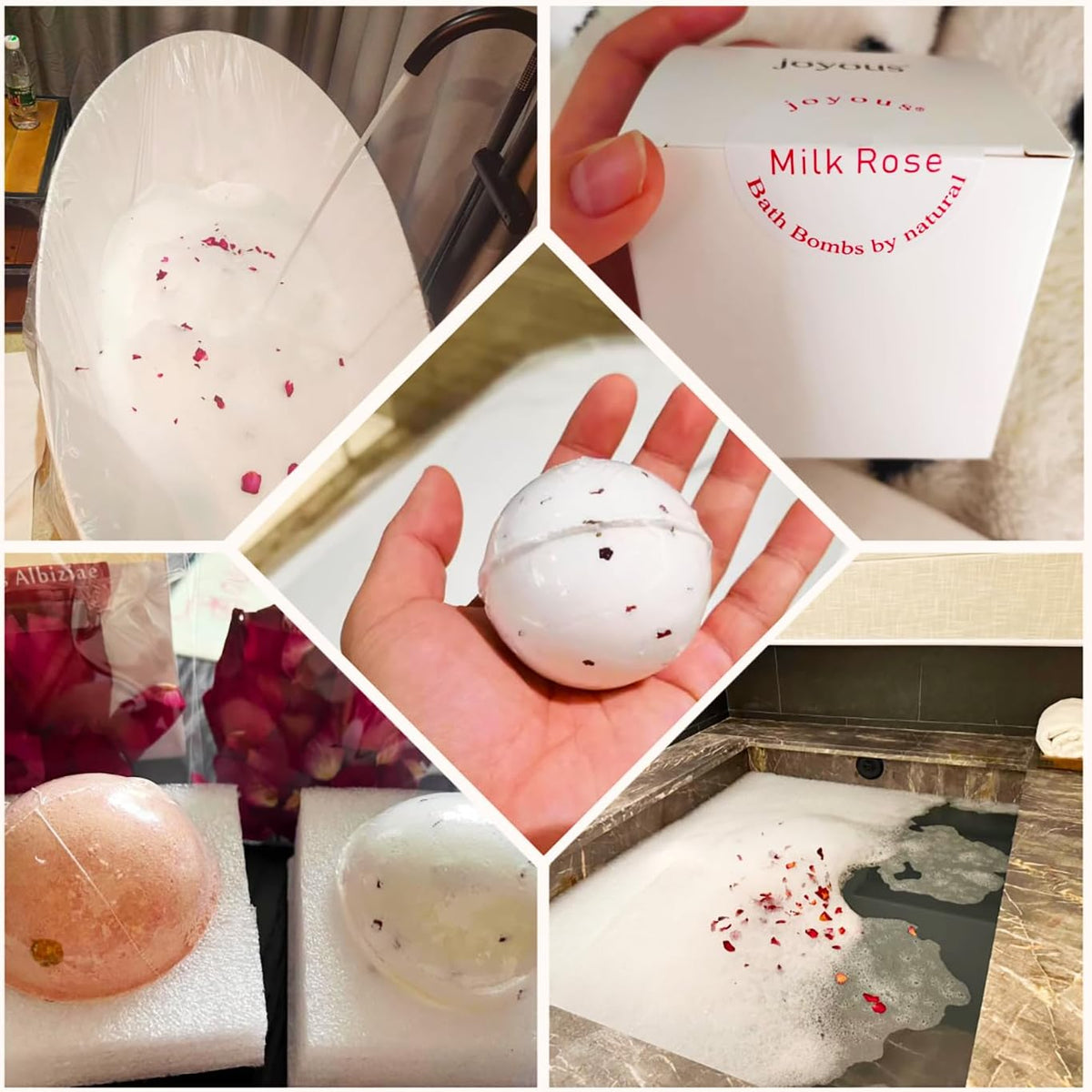 Bath Bombs for Women Spa Gift Set with 1 Rose and 1 Milk Essential Oils Sea Salt Moisturizing Relaxing Birthday Gift for Her Bubble Bath Skincare Relaxation Aromatherapy Gifts 2 Pack