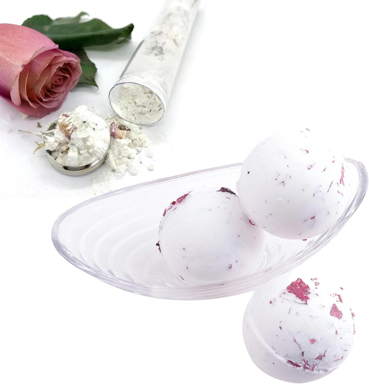 Bath Bombs for Women Spa Gift Set with 1 Rose and 1 Milk Essential Oils Sea Salt Moisturizing Relaxing Birthday Gift for Her Bubble Bath Skincare Relaxation Aromatherapy Gifts 2 Pack