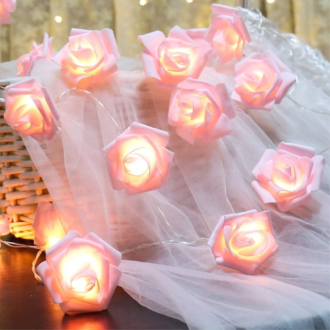 LED Pink Rose Flower String Lights Battery Operated for Wedding Home Party Birthday Festival Indoor Outdoor Decorations Large Rose Flower Diameter 6cm (16.4ft 50LED, Pink Rose Warm Lights)