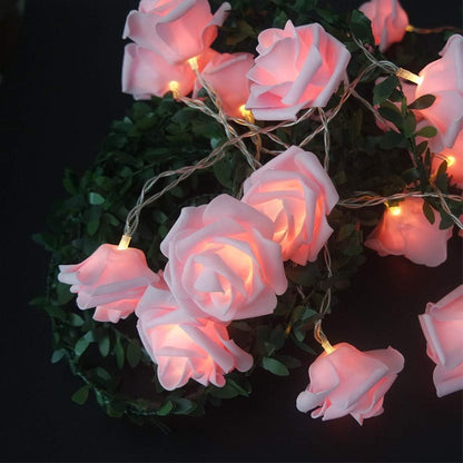 LED Pink Rose Flower String Lights Battery Operated for Wedding Home Party Birthday Festival Indoor Outdoor Decorations Large Rose Flower Diameter 6cm (16.4ft 50LED, Pink Rose Warm Lights)