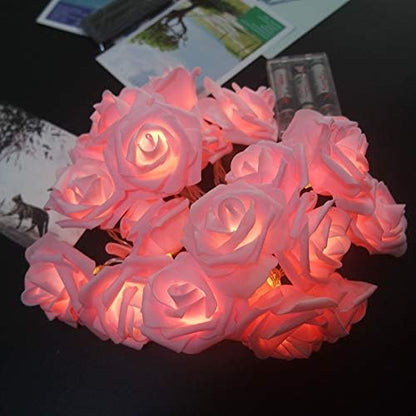 LED Pink Rose Flower String Lights Battery Operated for Wedding Home Party Birthday Festival Indoor Outdoor Decorations Large Rose Flower Diameter 6cm (16.4ft 50LED, Pink Rose Warm Lights)