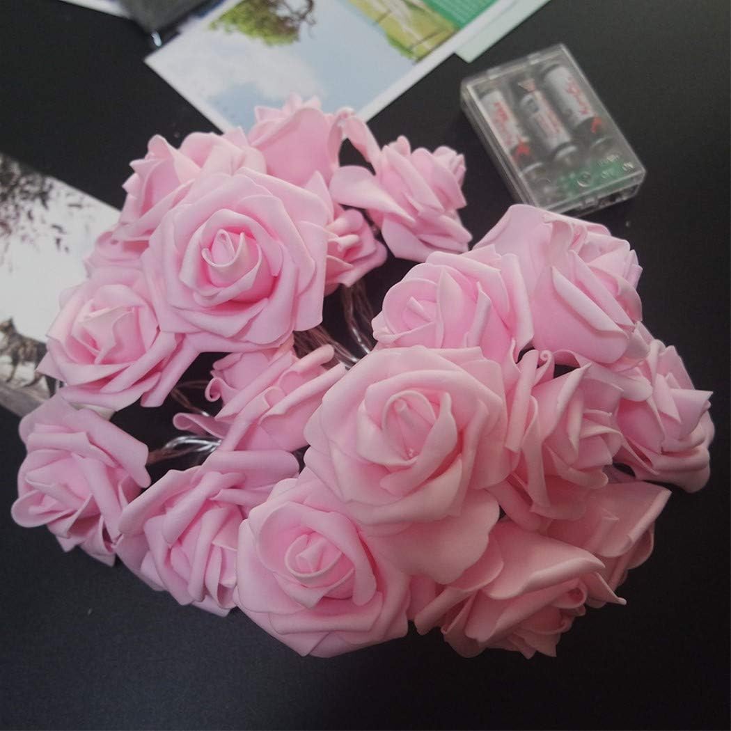 LED Pink Rose Flower String Lights Battery Operated for Wedding Home Party Birthday Festival Indoor Outdoor Decorations Large Rose Flower Diameter 6cm (16.4ft 50LED, Pink Rose Warm Lights)