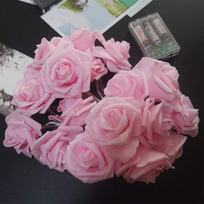 LED Pink Rose Flower String Lights Battery Operated for Wedding Home Party Birthday Festival Indoor Outdoor Decorations Large Rose Flower Diameter 6cm (16.4ft 50LED, Pink Rose Warm Lights)