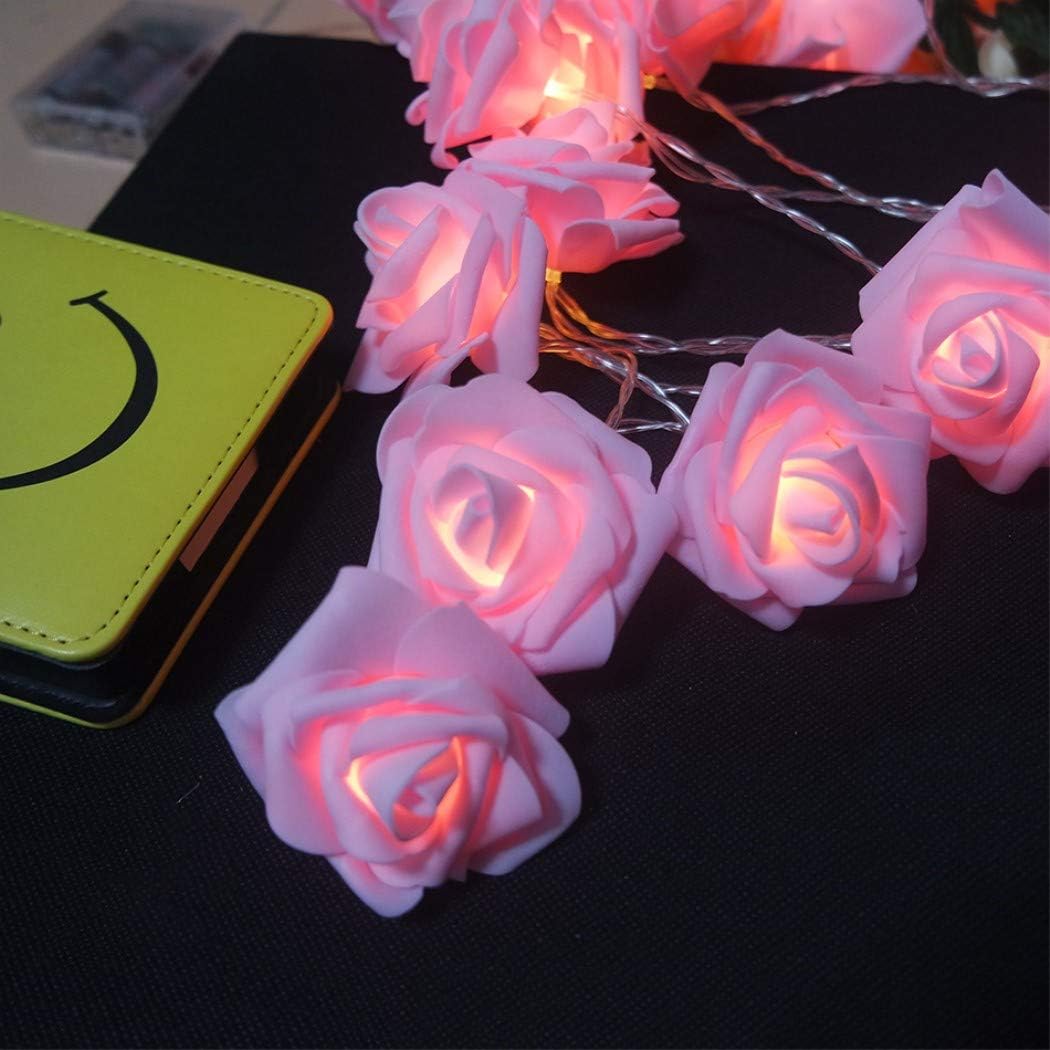 LED Pink Rose Flower String Lights Battery Operated for Wedding Home Party Birthday Festival Indoor Outdoor Decorations Large Rose Flower Diameter 6cm (16.4ft 50LED, Pink Rose Warm Lights)