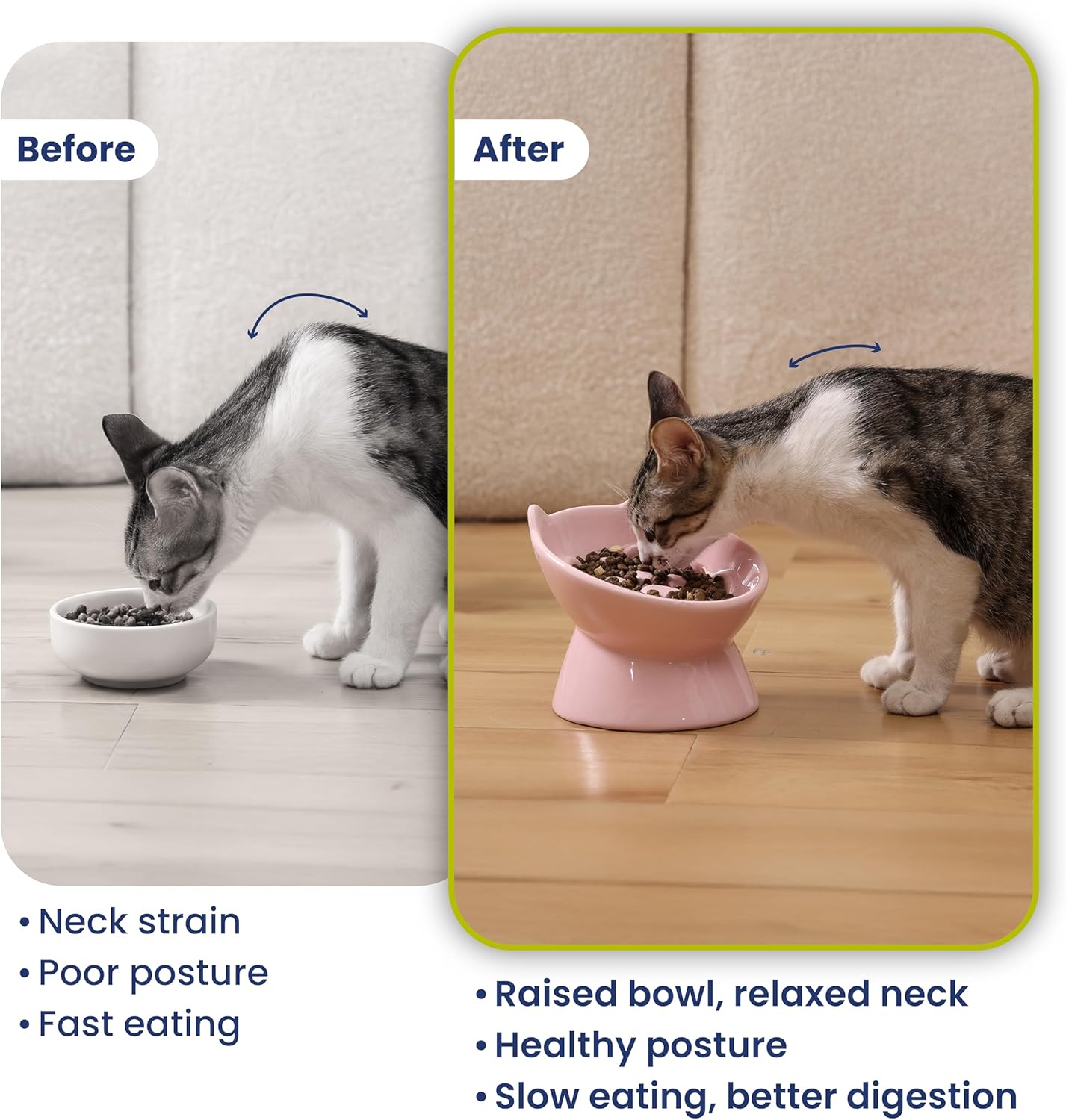 Lynx Ceramic Raised Slow Feeder Dog & Cat Bowl, Tilted 15° Elevated Pet Food Bowl, Whisker-Friendly Anti-Choking Dish, Dishwasher Safe (Quartz Pink)