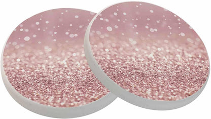 Rose Gold Coasters for Drinks Luxury Glitter Hazy Dreamlike Cups Place Mats for Home Decor Set of 2, 4 Inch