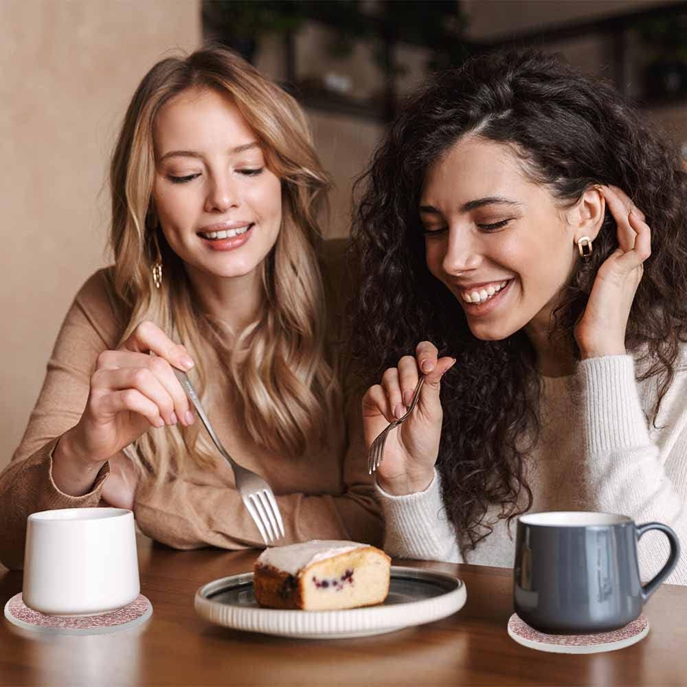 Rose Gold Coasters for Drinks Luxury Glitter Hazy Dreamlike Cups Place Mats for Home Decor Set of 2, 4 Inch