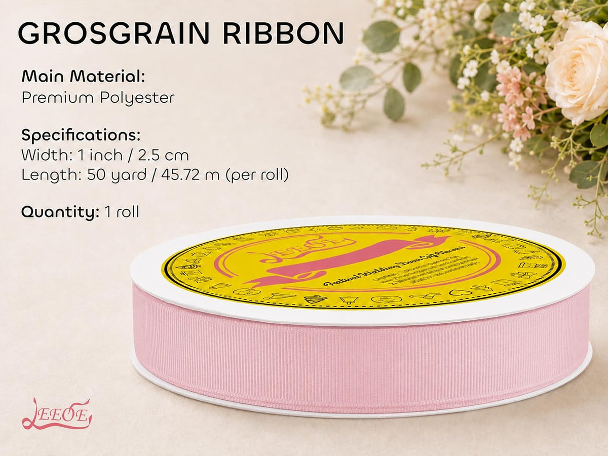 Light Pink Grosgrain Ribbon 1 inch X 50 Yards Light Pink Ribbon for Gift Package Wrapping Wreath Baby Shower and Other Projects