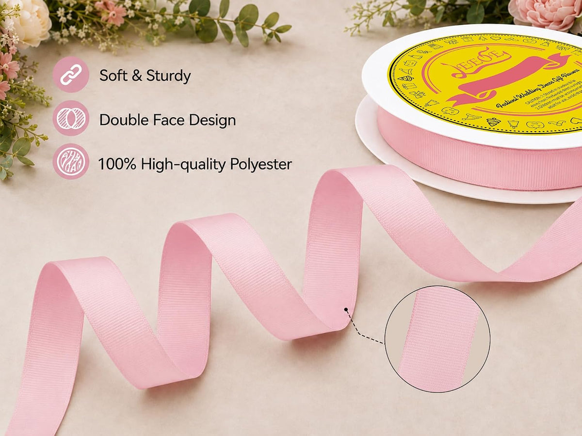 Light Pink Grosgrain Ribbon 1 inch X 50 Yards Light Pink Ribbon for Gift Package Wrapping Wreath Baby Shower and Other Projects