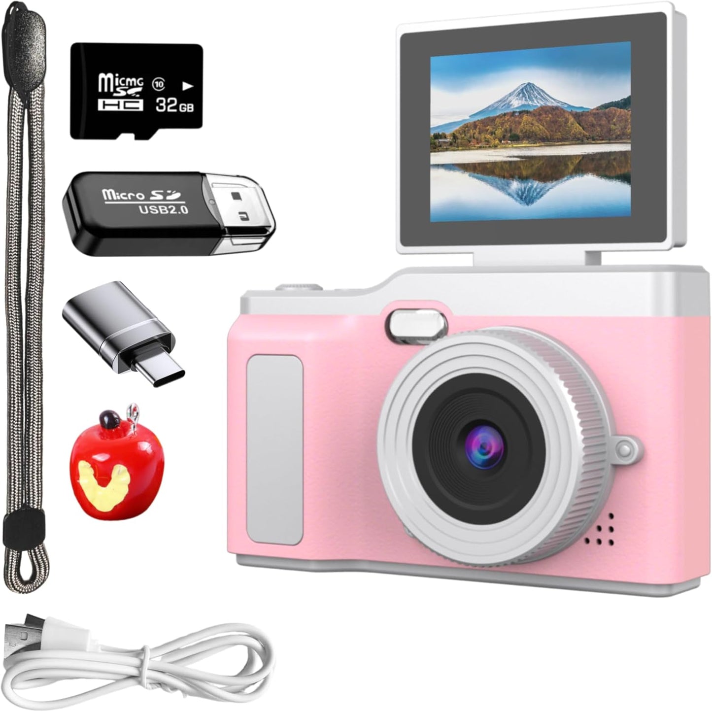 Digital Camera, Digital Camera with Flip Screen Portable Camera (Pink)