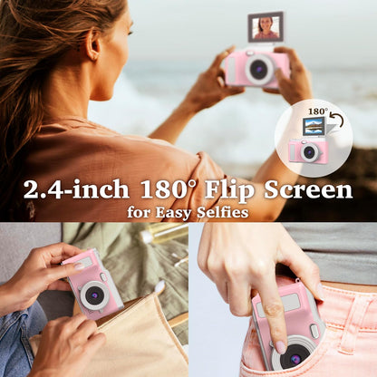 Digital Camera, Digital Camera with Flip Screen Portable Camera (Pink)