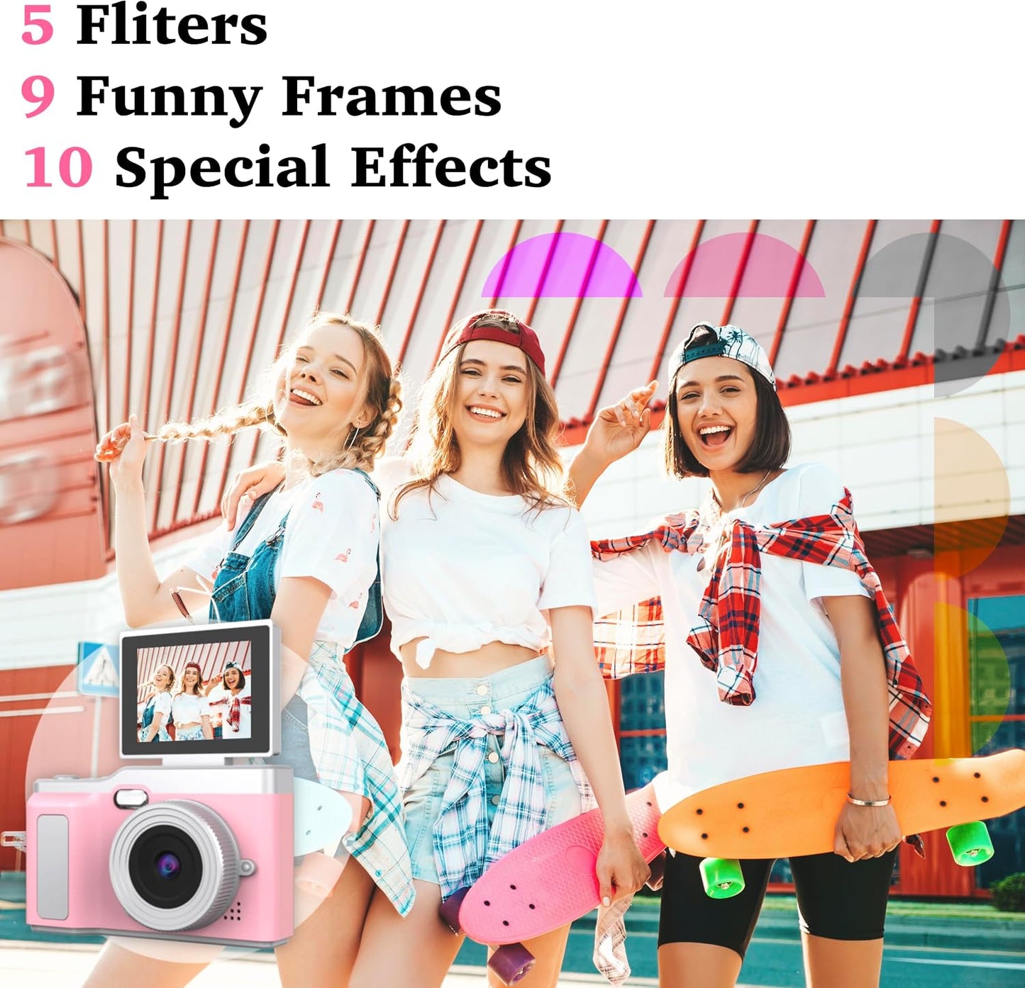 Digital Camera, Digital Camera with Flip Screen Portable Camera (Pink)