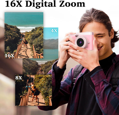Digital Camera, Digital Camera with Flip Screen Portable Camera (Pink)
