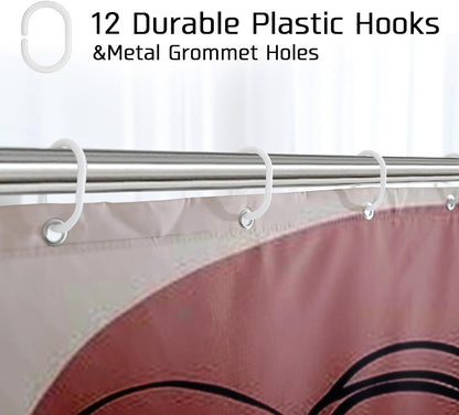 Abstract Face Line Art Shower Curtain, Peach and Brown Modern Minimalistic Waterproof Fabric Shower Curtain for Bathroom Decor, Spring Summer Home Decoration Set with Hooks 62x72 Inch