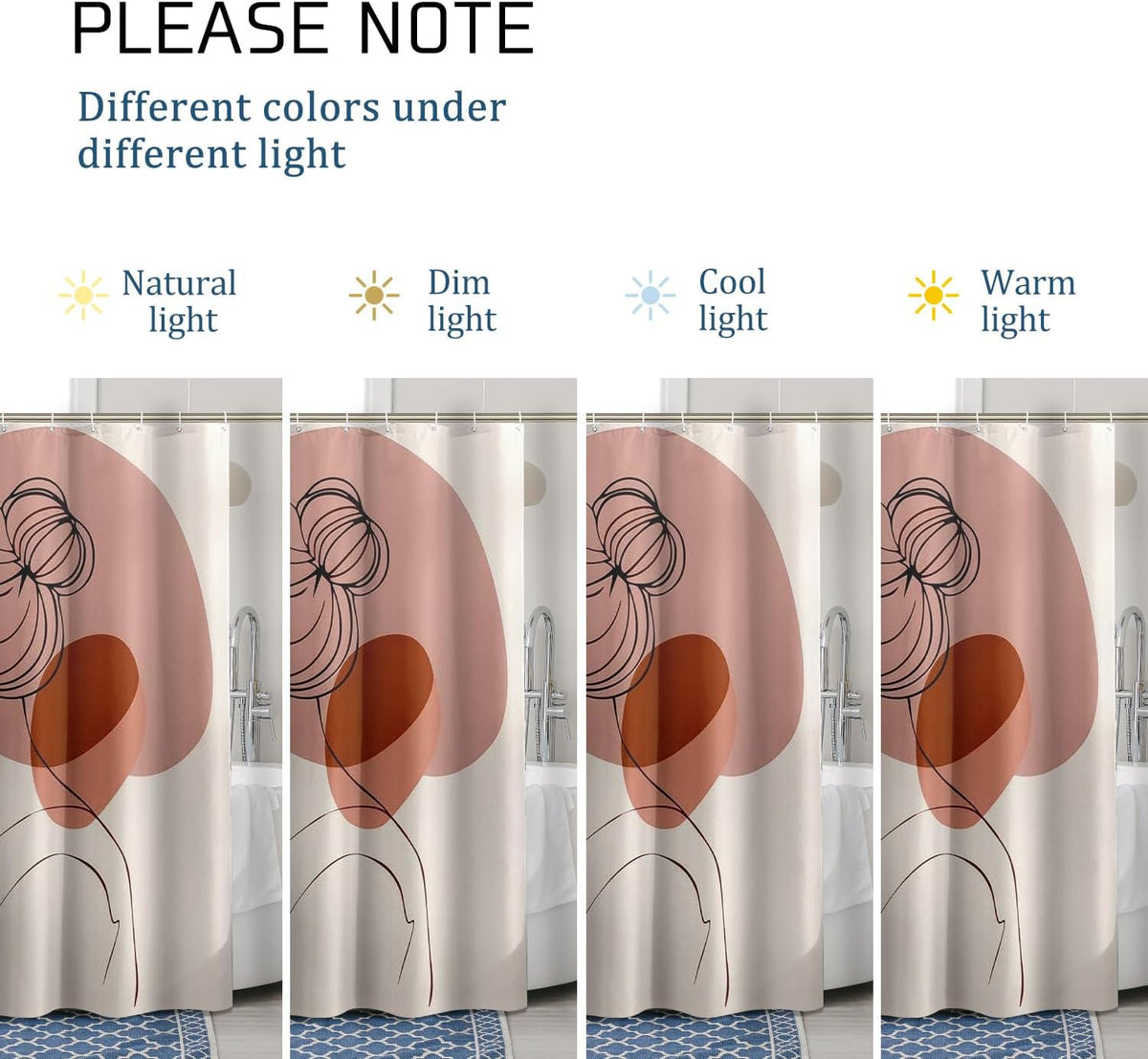 Abstract Face Line Art Shower Curtain, Peach and Brown Modern Minimalistic Waterproof Fabric Shower Curtain for Bathroom Decor, Spring Summer Home Decoration Set with Hooks 62x72 Inch