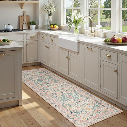 Boho Hallway Runner Rug 2x6, Pink Floral Kitchen Runner Rugs for Bedroom Girls, Washable Non Slip Super Soft Indoor Throw Carpet for Bathroom Laundry Room Entryway