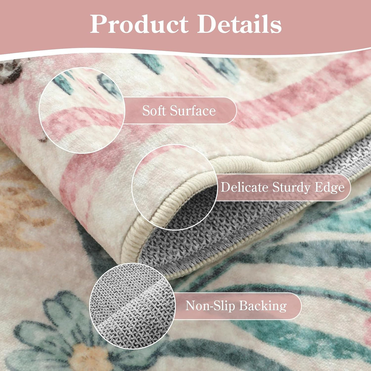 Boho Hallway Runner Rug 2x6, Pink Floral Kitchen Runner Rugs for Bedroom Girls, Washable Non Slip Super Soft Indoor Throw Carpet for Bathroom Laundry Room Entryway