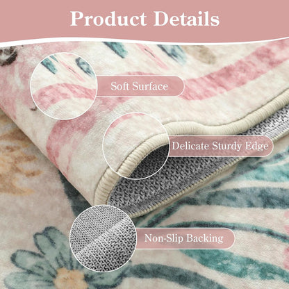 Boho Hallway Runner Rug 2x6, Pink Floral Kitchen Runner Rugs for Bedroom Girls, Washable Non Slip Super Soft Indoor Throw Carpet for Bathroom Laundry Room Entryway