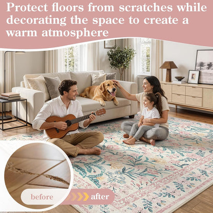 Boho Hallway Runner Rug 2x6, Pink Floral Kitchen Runner Rugs for Bedroom Girls, Washable Non Slip Super Soft Indoor Throw Carpet for Bathroom Laundry Room Entryway