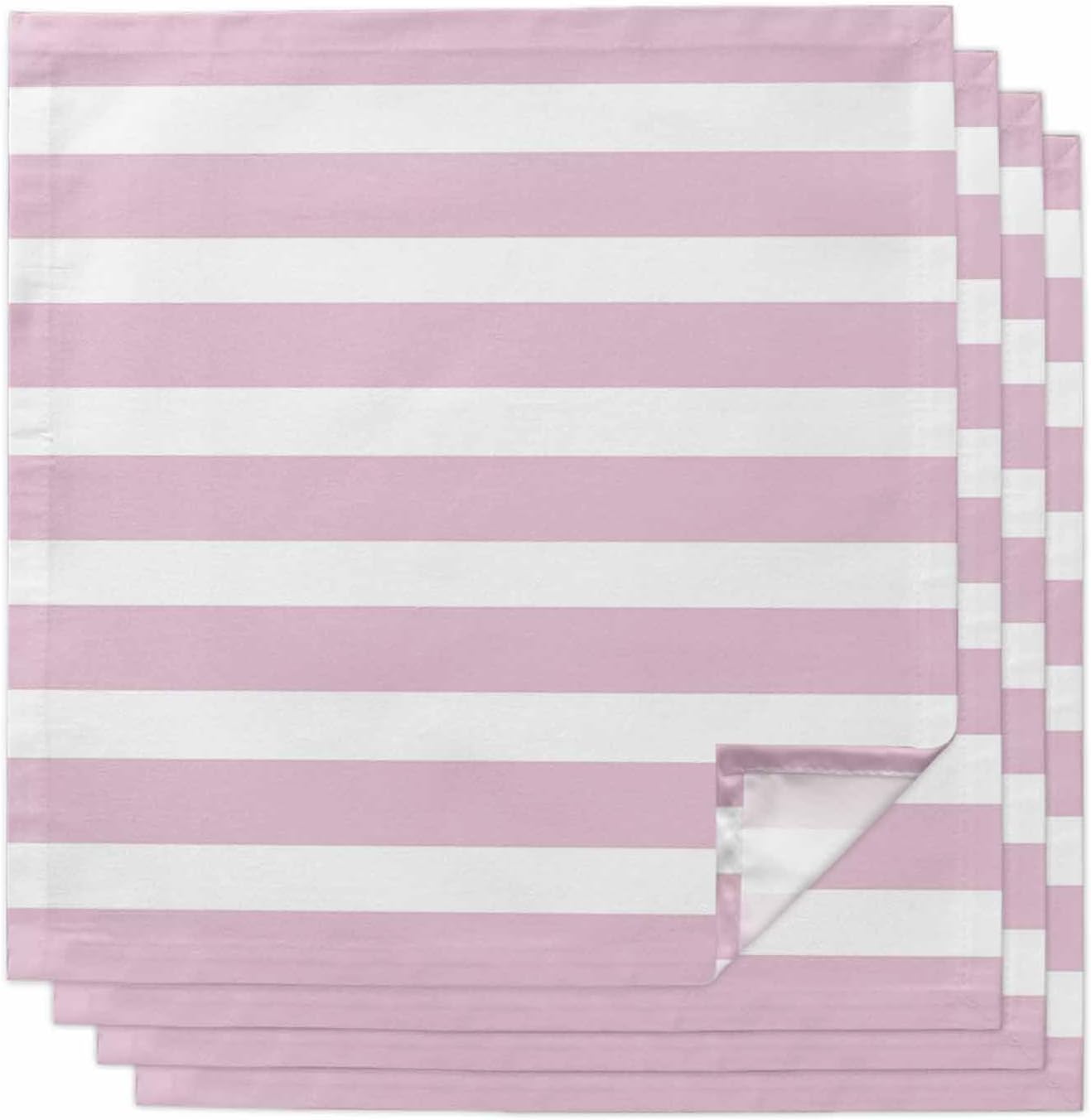 Cloth Napkins Set of 4, Modern Striped Lines Dinner Napkins Soft Absorbent Table Napkin for Home Cocktail Party Wedding, Pink and White