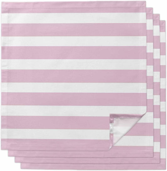 Cloth Napkins Set of 4, Modern Striped Lines Dinner Napkins Soft Absorbent Table Napkin for Home Cocktail Party Wedding, Pink and White