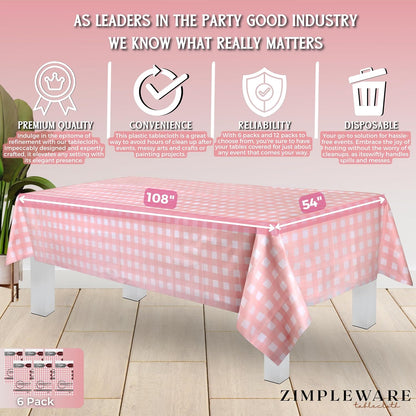 Premium Plastic Table Cloth Disposable 54" x 108" 6 Pack