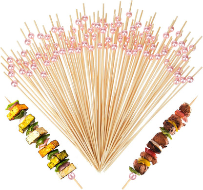 100 Pcs 8 Inch Long Pink Pearl Skewers Cocktail Picks, Party Favors